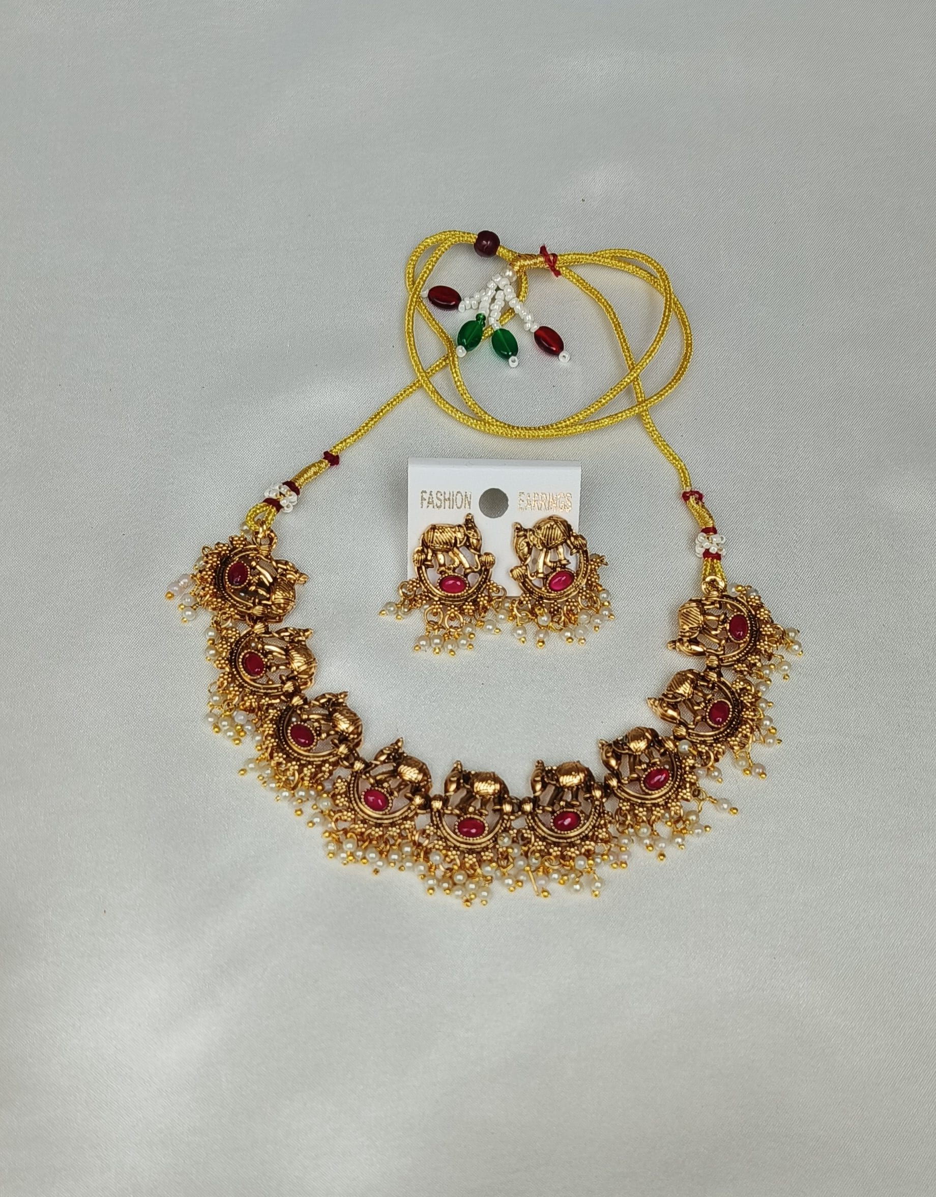 Traditional Antique Jewelry Elephant Pendant Necklace With Earring for Women & Girls. - Image 3