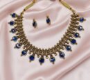 Traditional Gold Plated Necklace Set with Blue Stones.