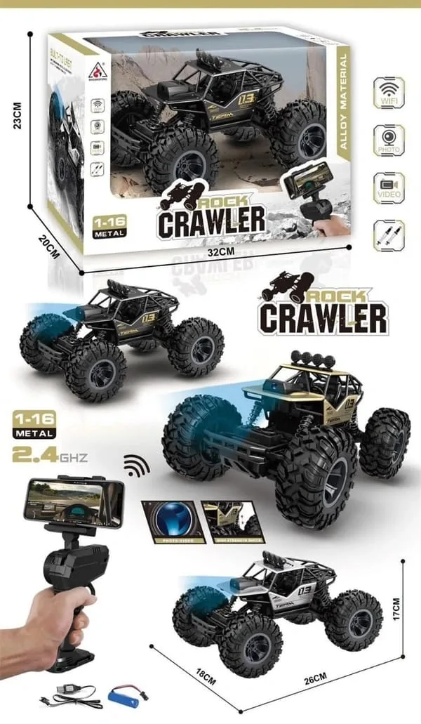 1:18 Remote Control Monster Car | 2WD Rock with 480p Camera, Mist Spray, Rechargeable Off-Road Metal Climbing Truck - Image 2