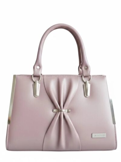 Peach And Dark Green colour leather handbag with bow and shoulder strap ,