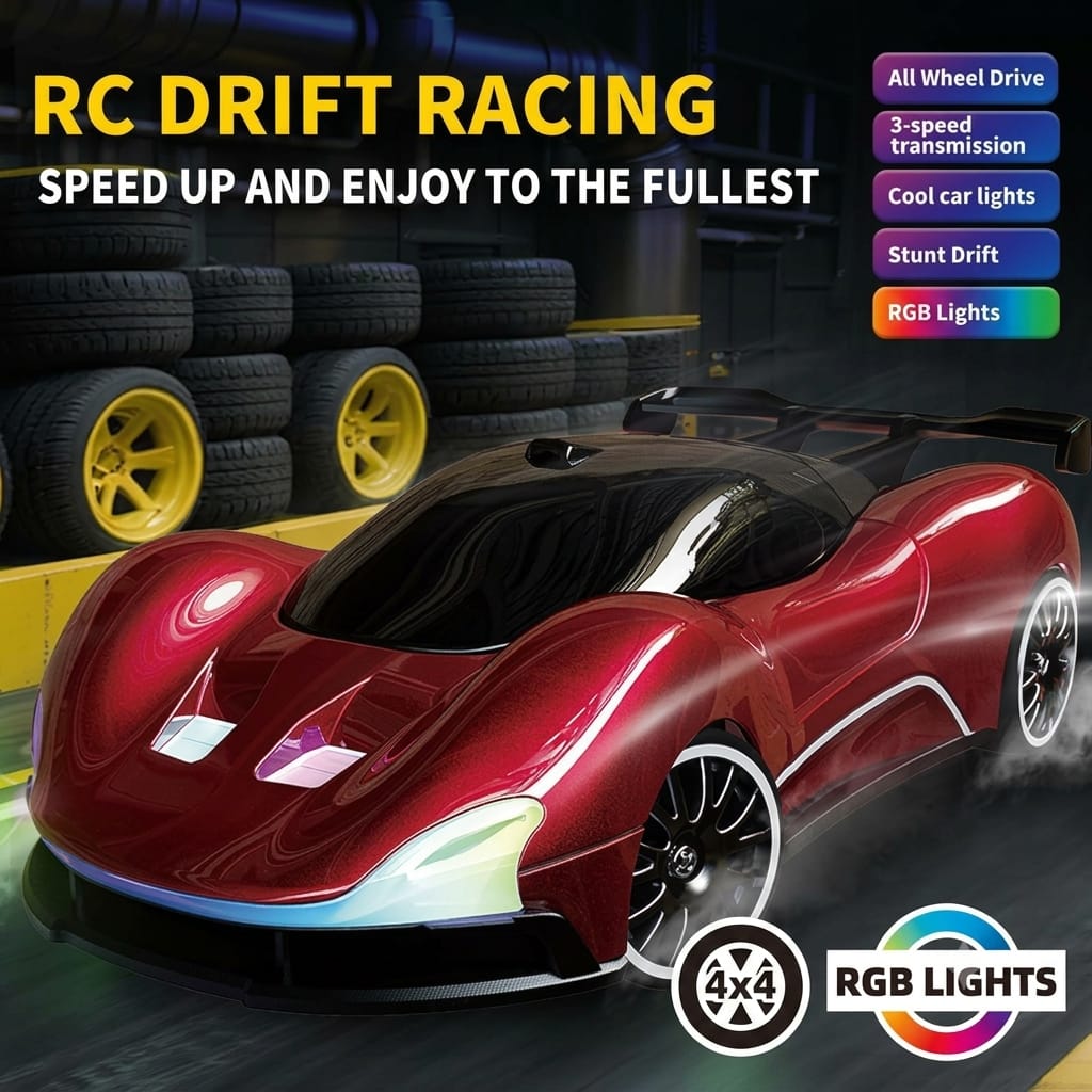 Rechargeable RC Drift Racing Car with LED Rainbow Lights - Image 2