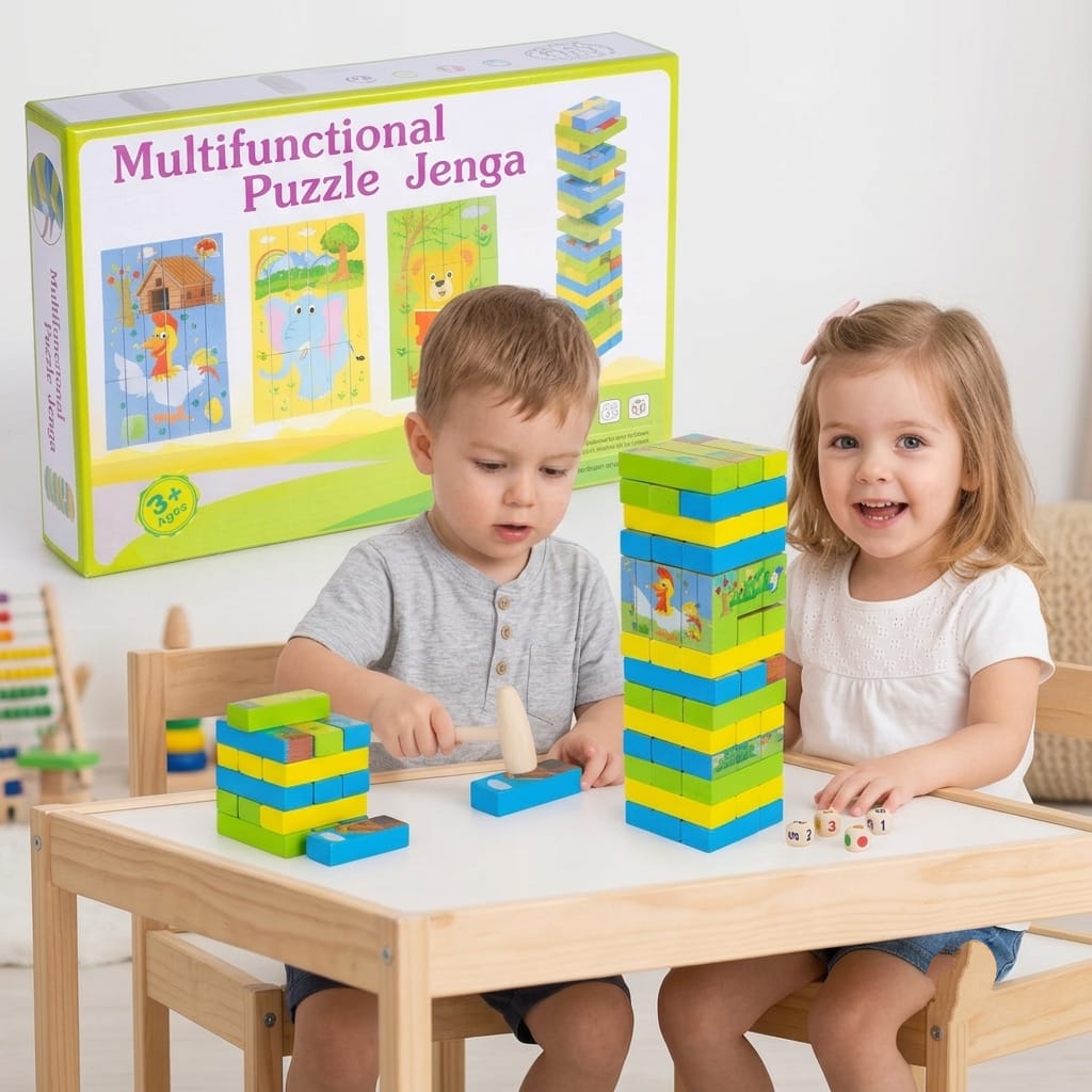 Multifunctional Wooden Puzzle Jenga Game For Kids (54 Pcs) - Image 4