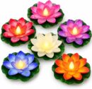 Soft Lotus Pack of 6 Floating Lotus Water Sensor Diya Lights - With Multicolour (PACK OF 6)