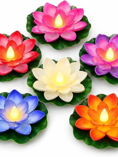 Soft Lotus Pack of 6 Floating Lotus Water Sensor Diya Lights - With Multicolour (PACK OF 6)