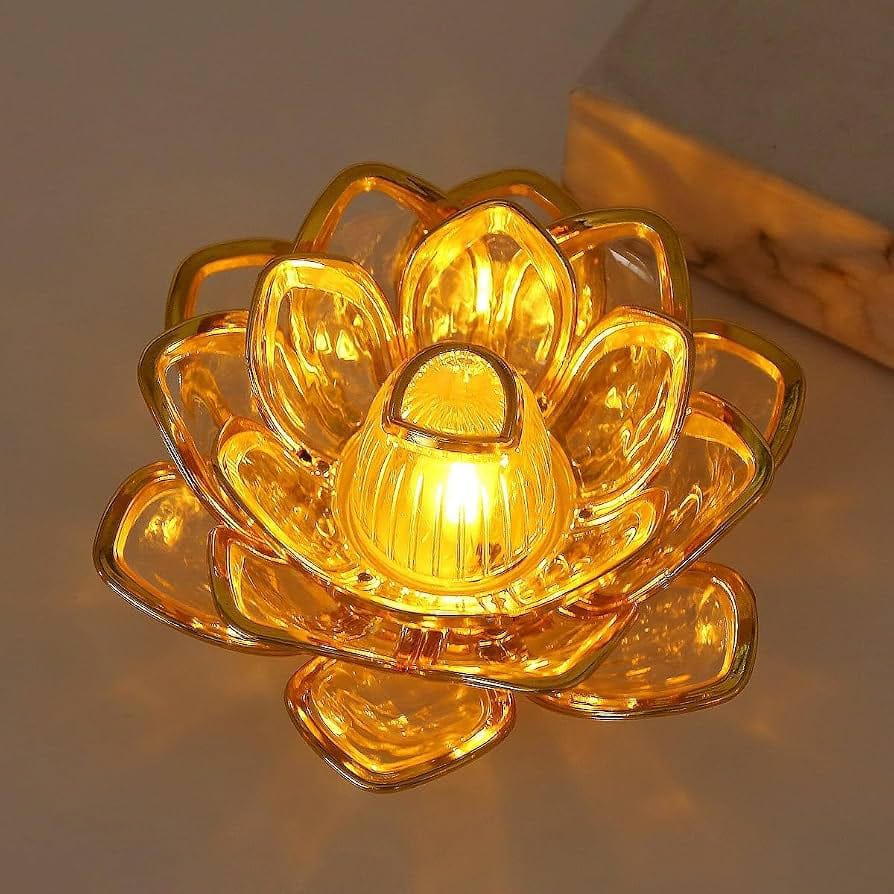 LED Lotus Diya Set of 2 | Battery Operated Acrylic Decorative Diya Lamp - Image 2