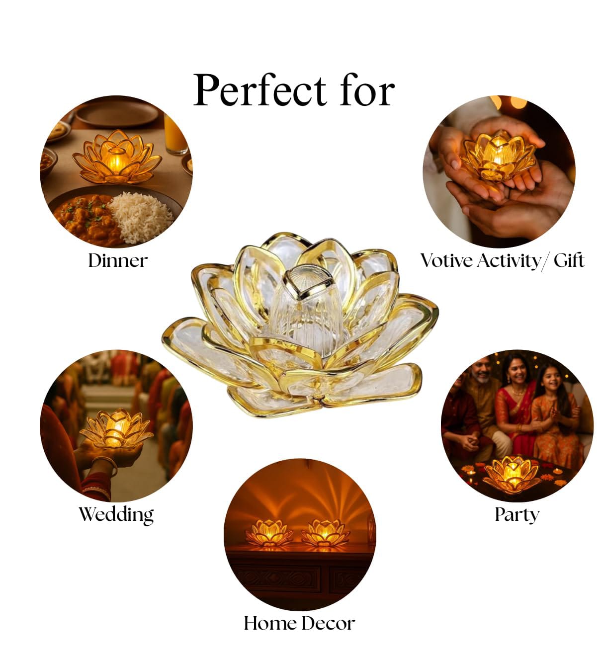 LED Lotus Diya Set of 2 | Battery Operated Acrylic Decorative Diya Lamp - Image 4