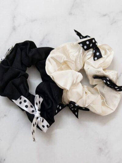 Premium Black & White Satin Scrunchies for Women & Girls (Set Of 2)