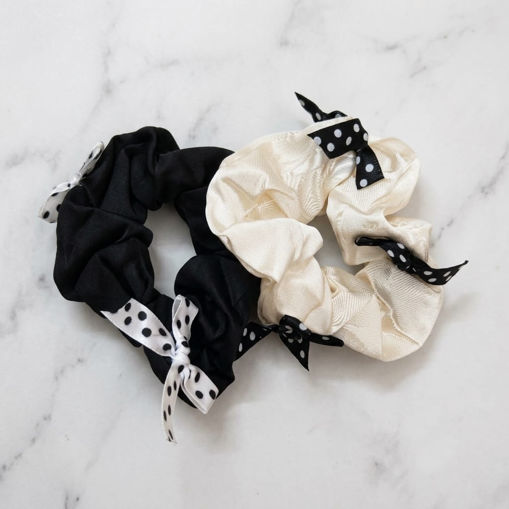 Premium Black & White Satin Scrunchies for Women & Girls (Set Of 2)