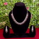 Silver Plated White & Pink American Diamond Latest Design Jewellery Set For Women/Girls