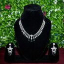 Elegant Silver Plated With White & Green Rhodium Stone /AD Stone Jewellery Set For Women & Girls