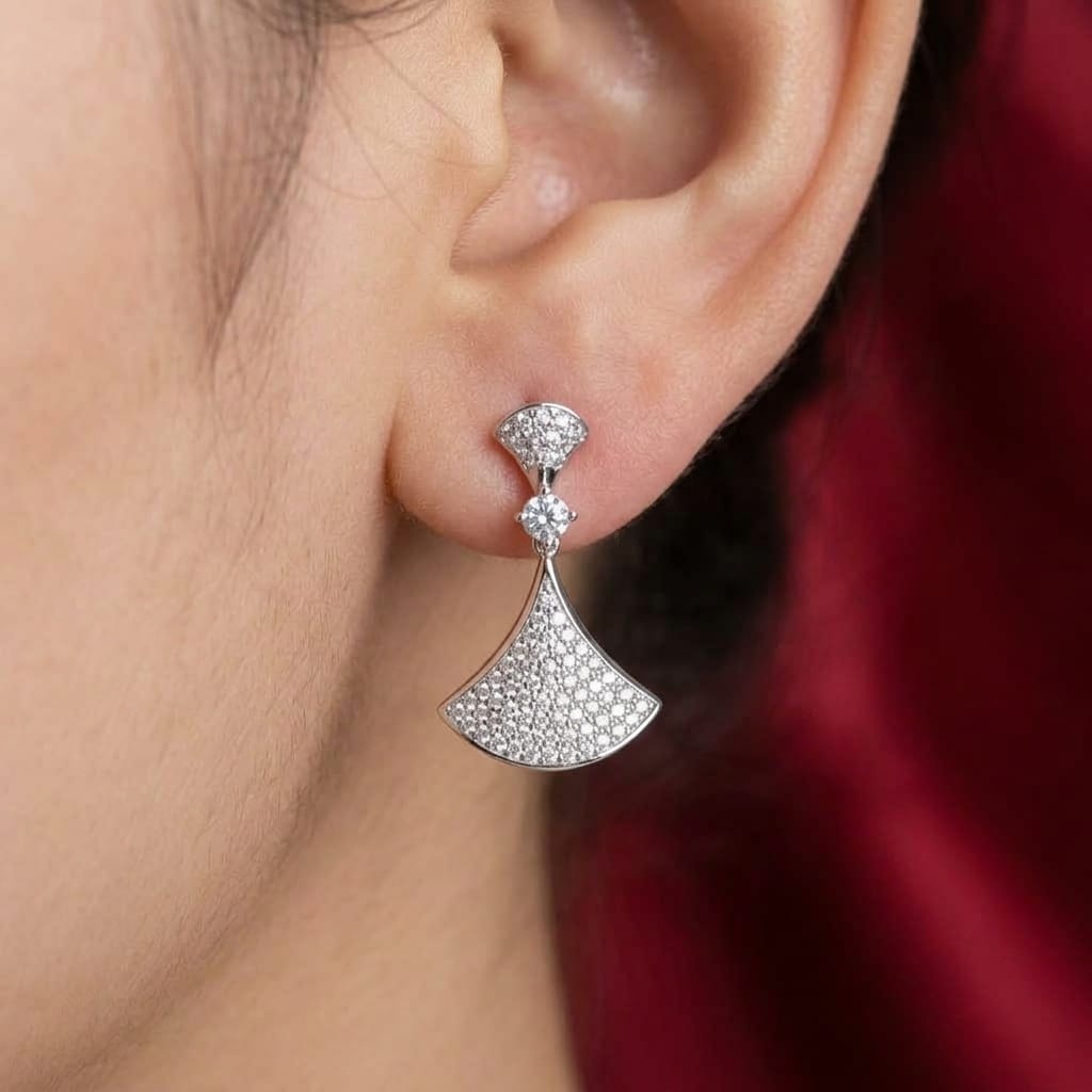Premium Silver Plated White Cubic Zirconia Elegant Earrings For Women & Girls. - Image 2