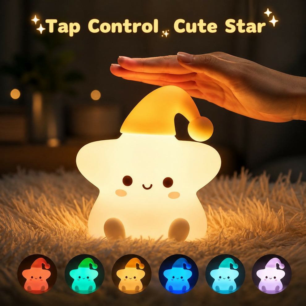 Silicone Star Night Light – USB Rechargeable 7-Color LED Lamp with Touch Sensor for Kids - Image 3