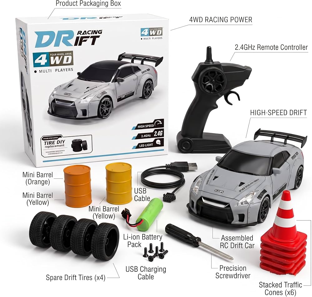 20KM/H RC Drift Car 4X4, 1:24 Scale Remote Control Sports Car For Kids