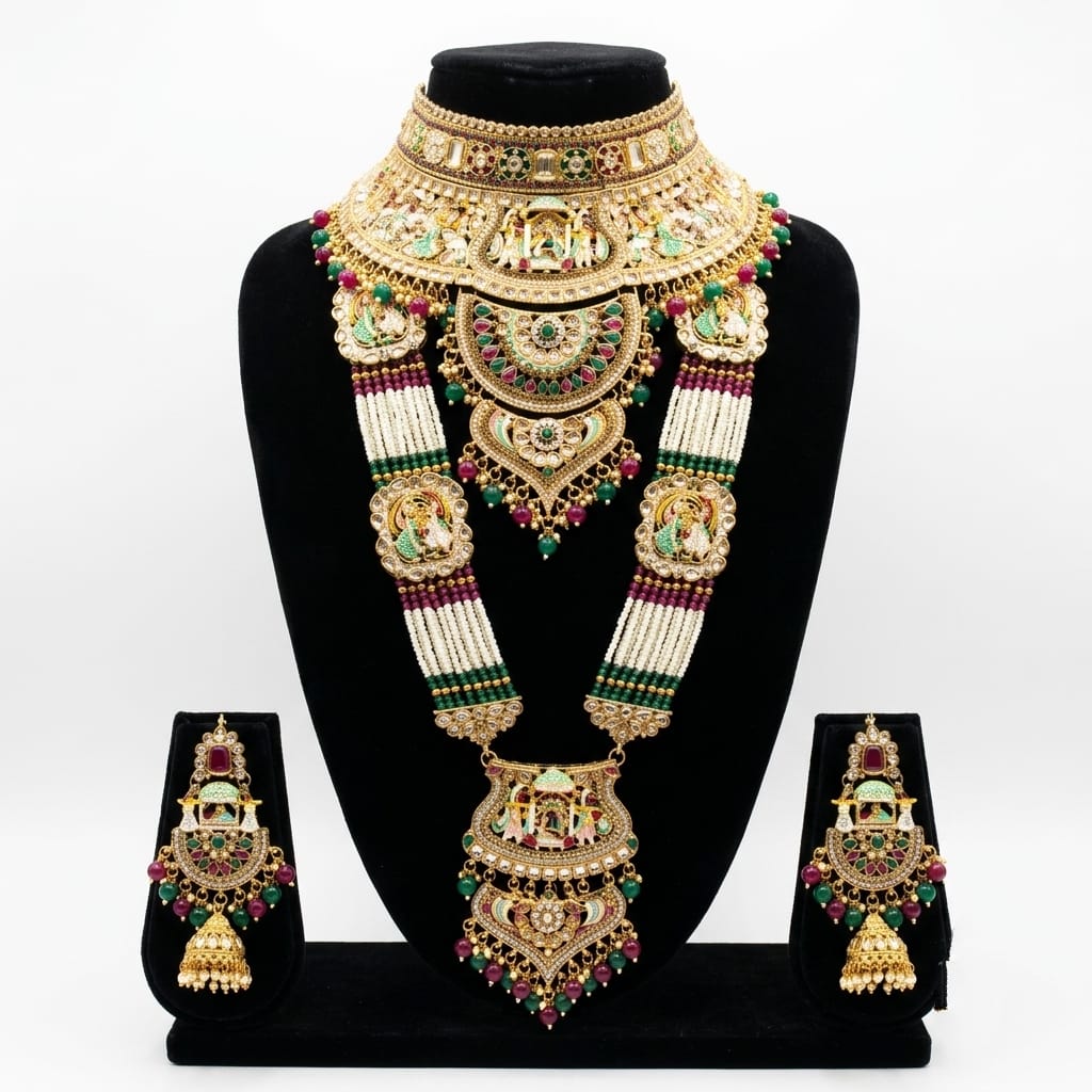 Heavy Combo Bridal Jewellery Set With Multi Layer Set For Women & Girls