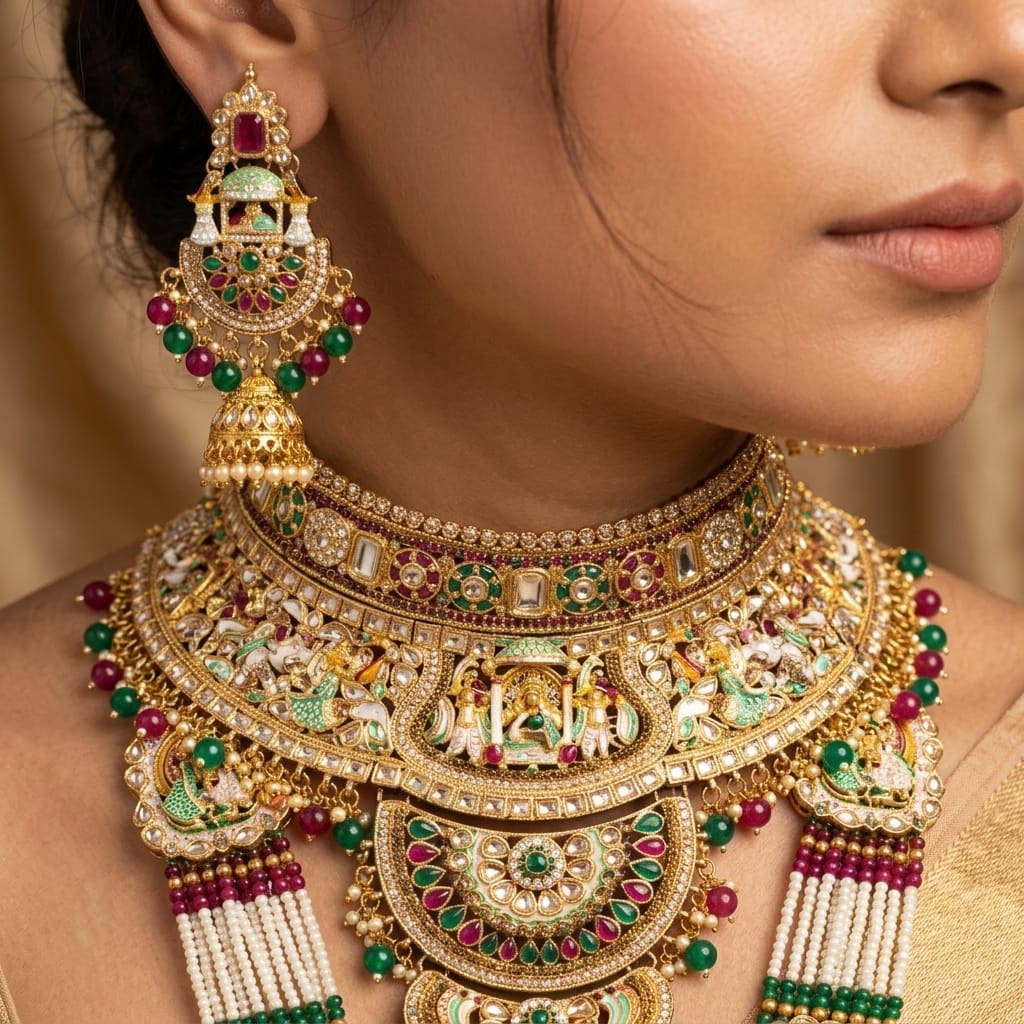 Heavy Combo Bridal Jewellery Set With Multi Layer Set For Women & Girls - Image 2