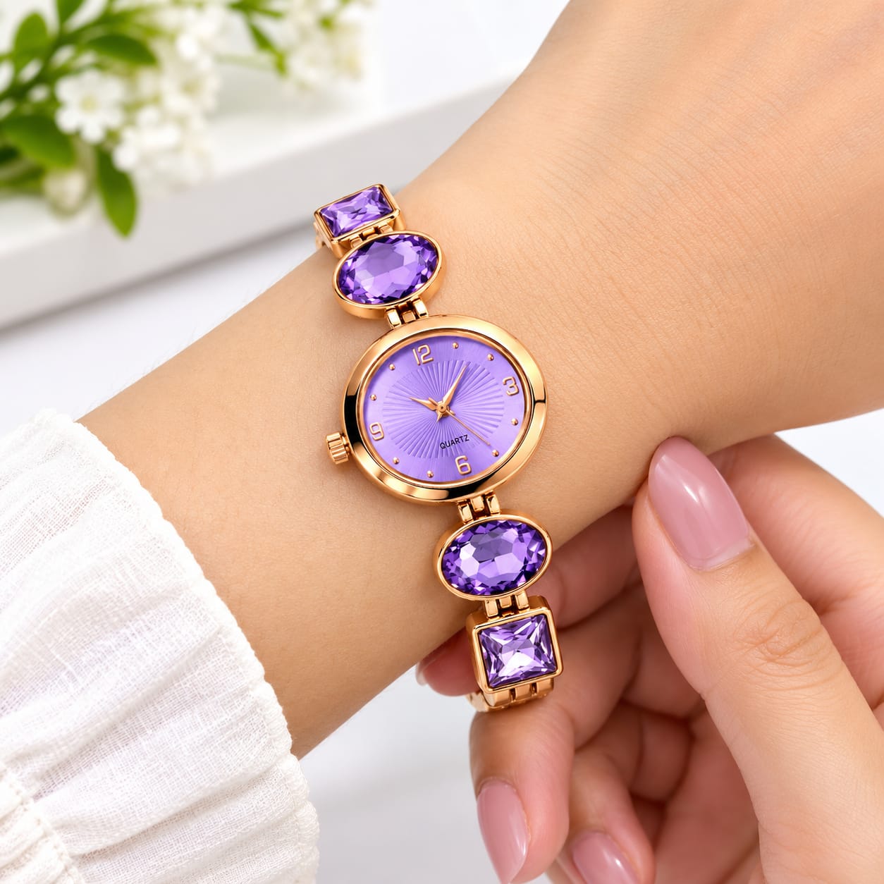 Women’s Stylish Watch with Decorative Stone Accents - Image 2