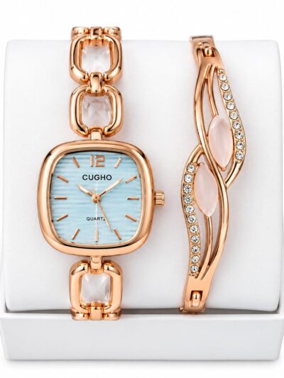 Gold Watch & Bracelet Gift Set Combo With Analog Watch For Women